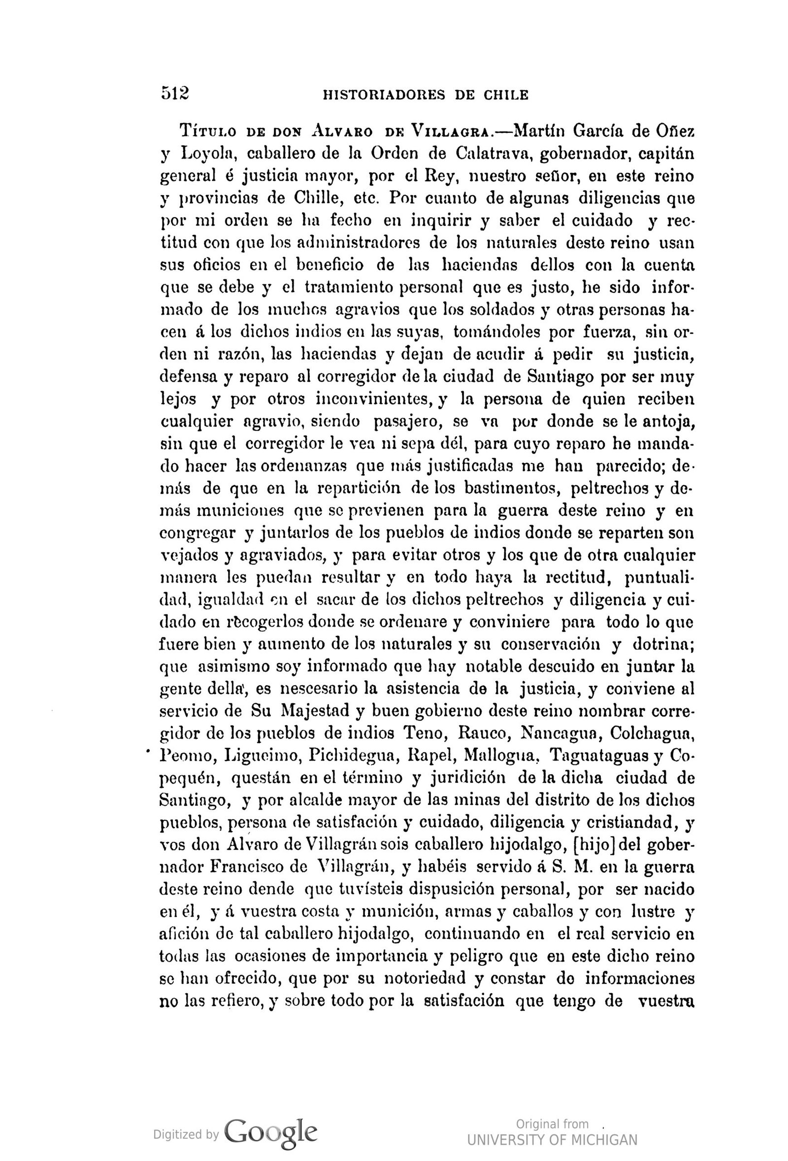 Creación del corregimiento de Colchagua