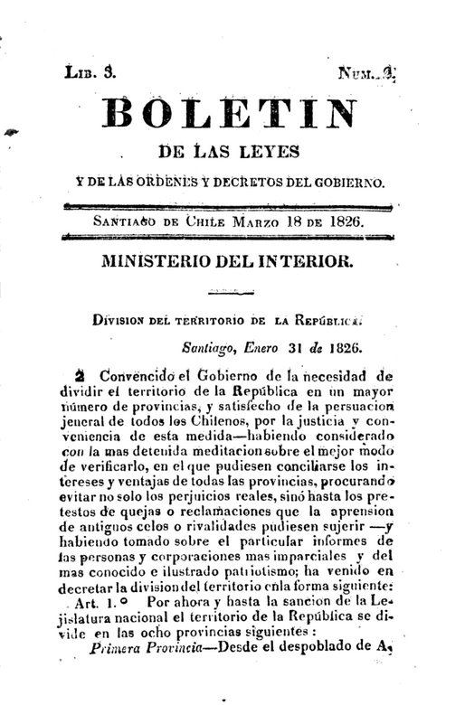 Creación por decreto de la provincia de Colchagua